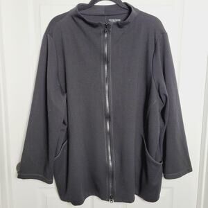 Eileen Fisher Jacket Womens 3X Black Stretch Ponte Knit Two Way Zip Pockets USA